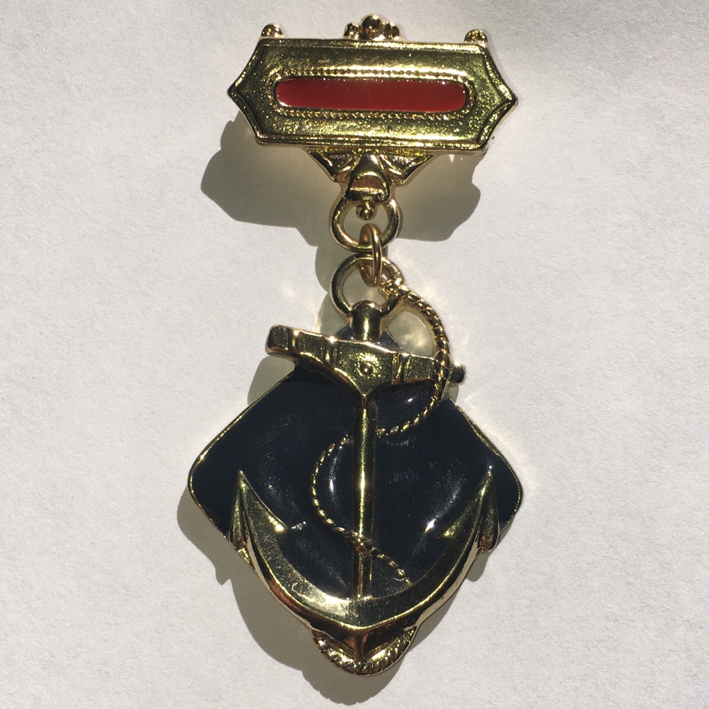 Modcloth Sos Brooch Red Blue Anchor Pin Gold Tone 7$